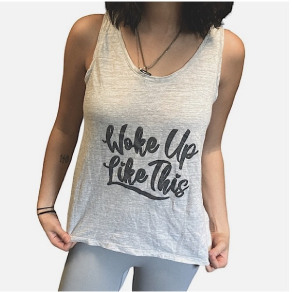 SECRET TREASURES SLEEPWEAR 8-10 gray sleeveless I WOKE UP LIKE THIS Womens